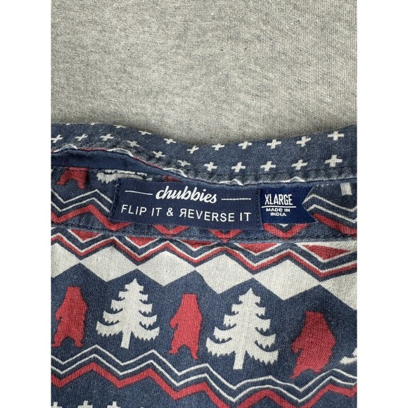 Chubbies Flip It Reverse Shirt XL Long Sleeve Christmas Trees Bears Red Blue - Picture 2 of 5